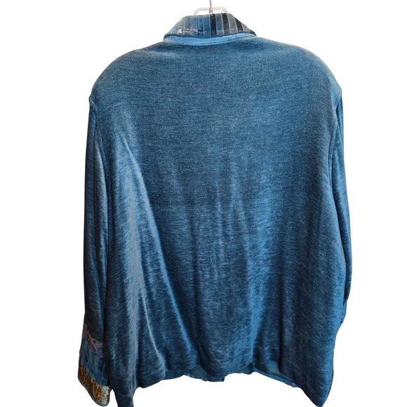 TanJay Large Blue Patch Work Women's Top Shirt Heavy Long Sleeves Misses L 12 14 - Picture 7 of 8